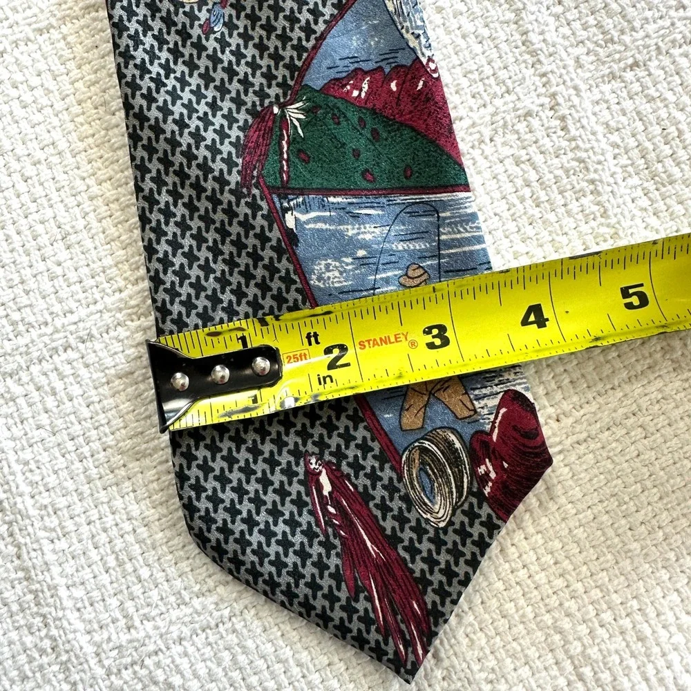 VTG MomentoUno Fly Fishing Tie Silk Houndstooth Wide 3.5 Angler Novelty 90s 3.5